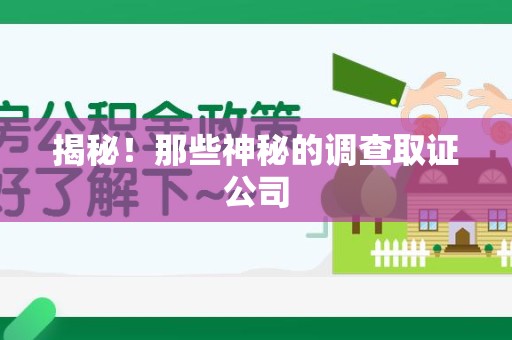 宁都揭秘！那些神秘的调查取证公司