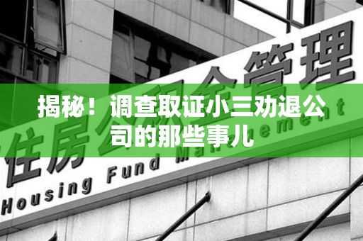 宁都揭秘！调查取证小三劝退公司的那些事儿